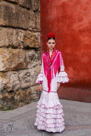 フラメンコドレス ピンク 水玉模様 水玉幅広ワンピース(フクシアピンク) | Trajes de Flamenca社製
