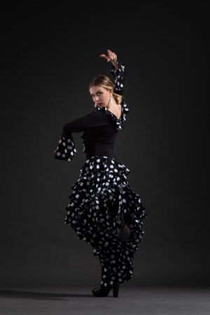 Top per flamenco modello Lola nero a pois di Davedans