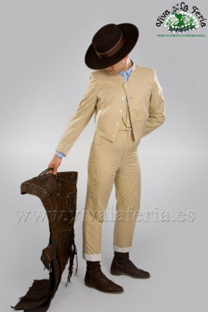 traje campero hombre beige rayas