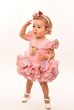 Vestido flamenco con braguita para bebé color rosa