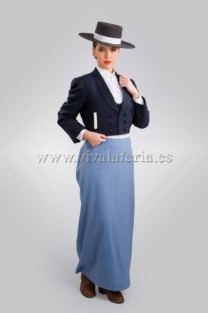 Blue Alpaca Collar Vest Jacket Smooth Lycra Rider Skirt Stewardess 01