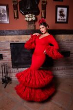 【フラメンコ衣装】レッド HERMOSA IBERIA ワンピース ドレス 赤 フラメンコドレス赤 無地 - サイズ50 | FlamencoExport