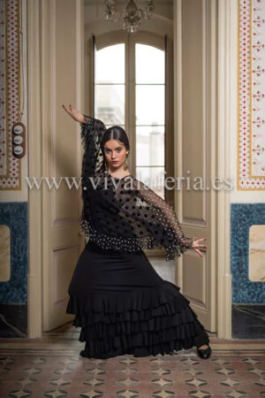Falda flamenca de baile negra con cintura alta Monroy de Davedans