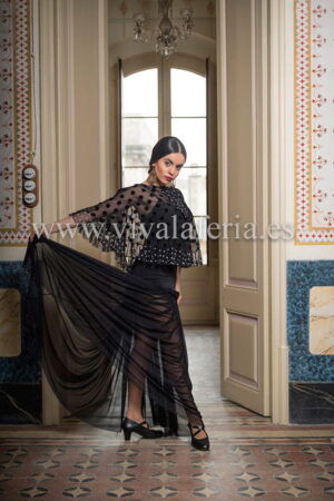 Gonna alta da ballo flamenco nera con tulle modello Seche