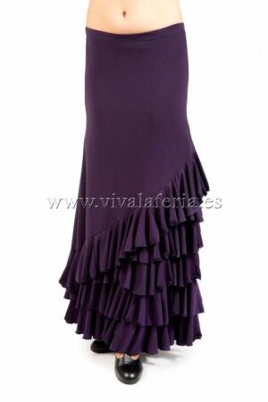 Falda flamenca morada con volantes asimétricos