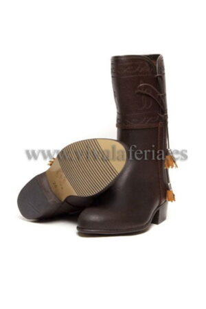High-top leather country boot for children with fringes