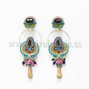 Brincos originais de joias de flamenco em tons de azul e decorações de metal da moda