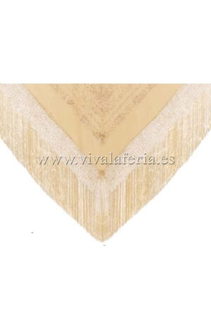 Raw flamenco shawl hand embroidered in natural silk with fringes