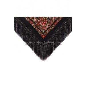 Manila silk shawl with embroidery of flowers and birds with fringes