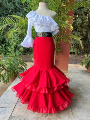 Falda flamenca barata color rojo modelo Rondeña