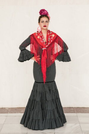 Abito canastero flamenco nero con pois bianchi Mauri