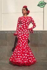 Traje de flamenca barato rojo lunar blanco modelo Reina
