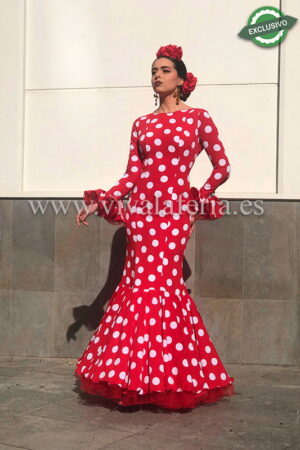 Traje de flamenca barato rojo lunar blanco modelo Reina