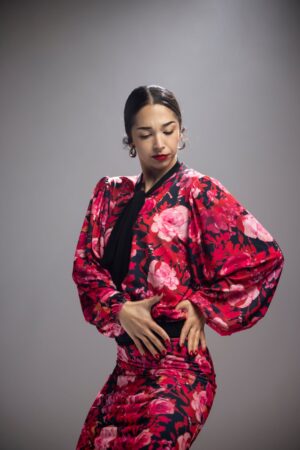 フラメンコダンストップモデル Ceniza プリント伸縮性ニット