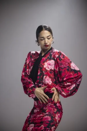 Top para bailar flamenco modelo Ceniza Punto Elástico Estampado