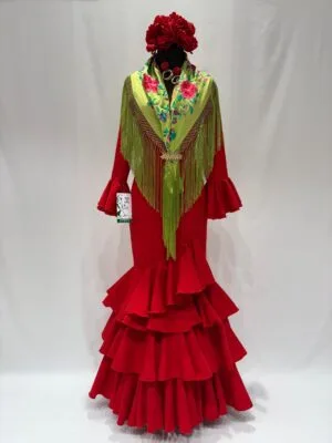 Vestido de flamenca con volantes color rojo