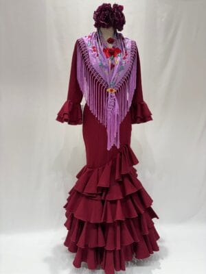 Flamencokleid aus burgunderrotem Stretchstoff