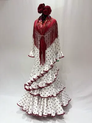 Traje Gitana Blanco Lunares Verdes - Modelo Doñana | Manuela Macías