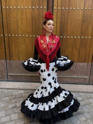 Traje Flamenca Negro Y Blanco Modelo Jérez | Colección Exclusiva Viva La Feria